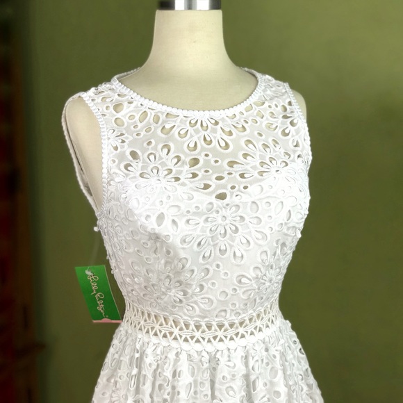 NWT LILLY PULITZER Alivia White Sleeveless Mini Dress Size 0 Eyelet Lace Formal - Picture 6 of 8